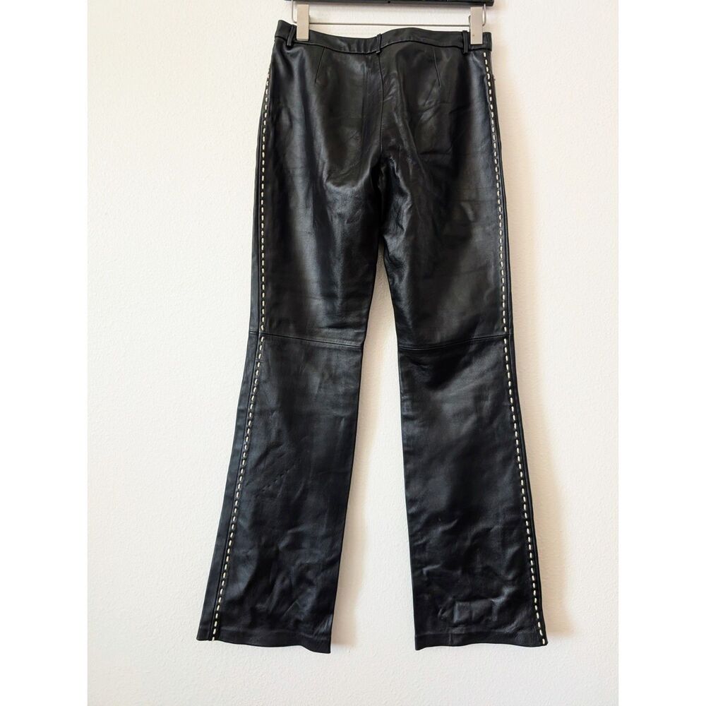Jesire Genuine Leather Pants Size 4 Black Contrast Stitch Bootcut Y2K